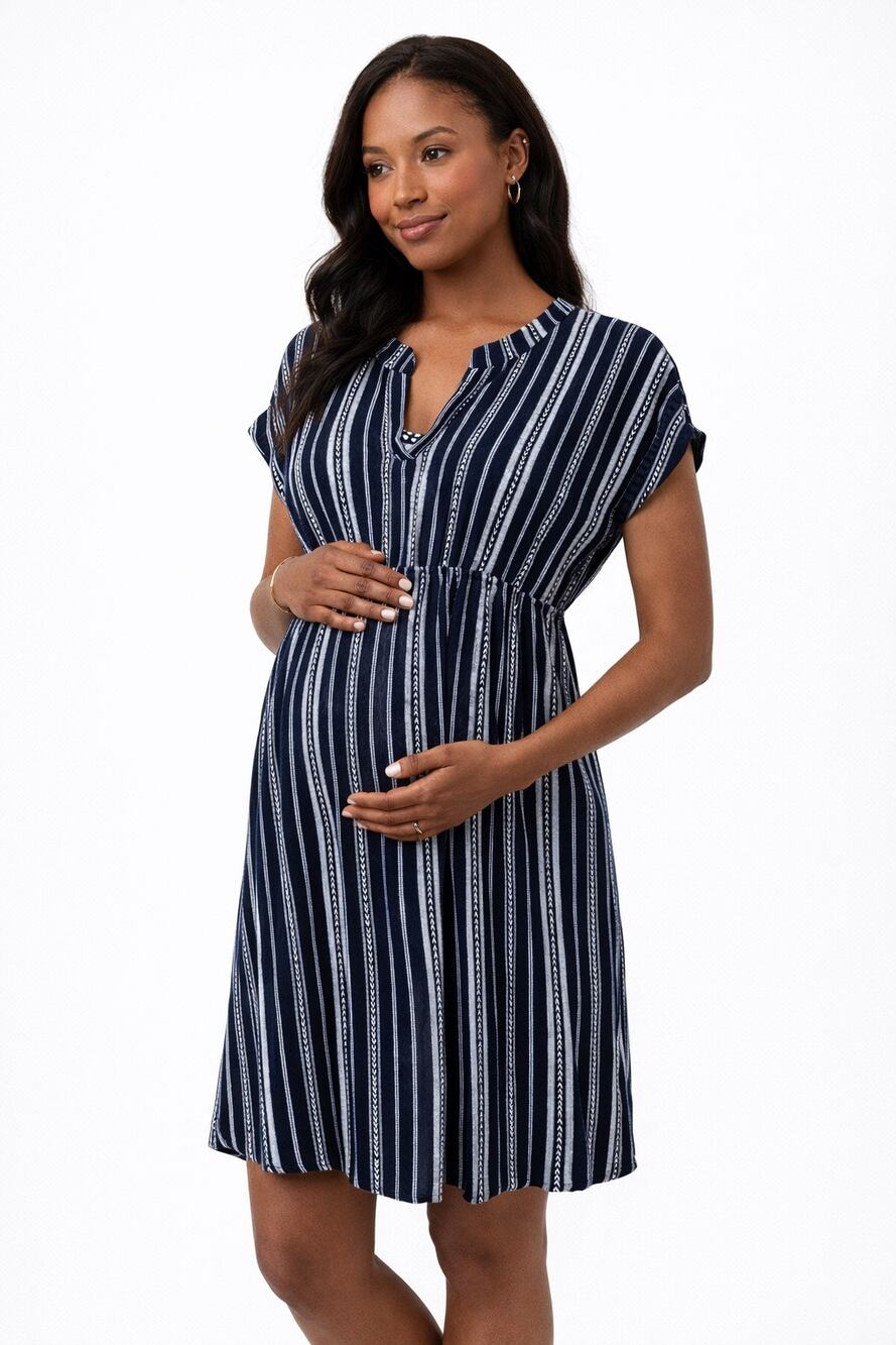 Sweet Wanderer Maternity Striped Empire Waist Dress L